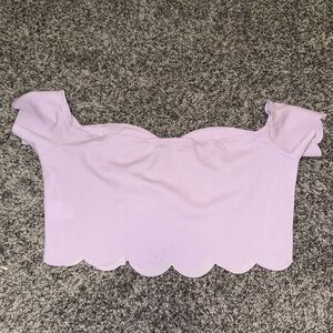 SHEIN Lavender Scalloped Hem Off Shoulder Top